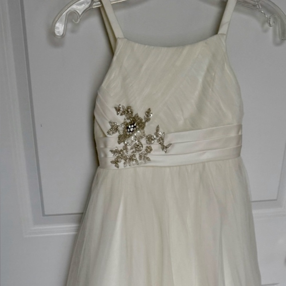 Designer Flower girl organza with rhinestones dress off white ivory size 7